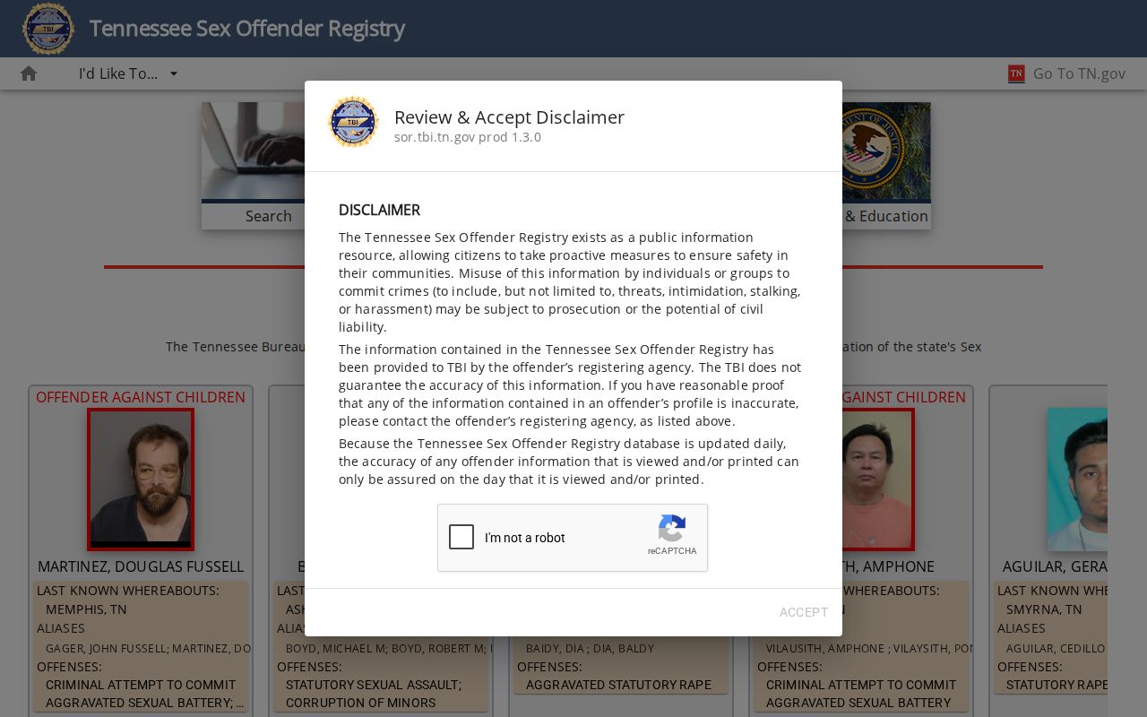 TBI registry photo search boundary for Marion County release records